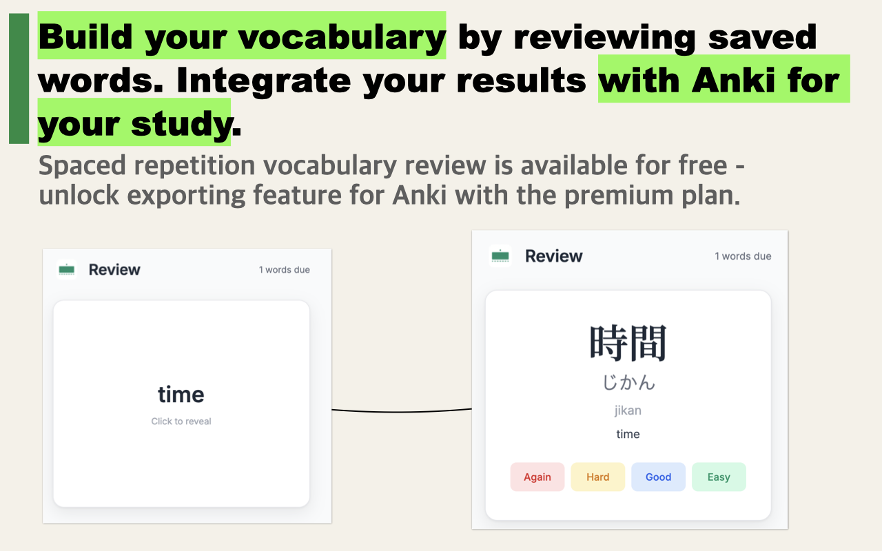 Build vocabulary by reviewing saved words
